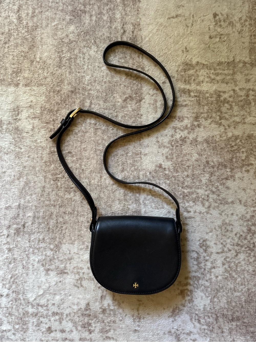 Tory Burch Black Leather Crossbody Bag with Gold Logo